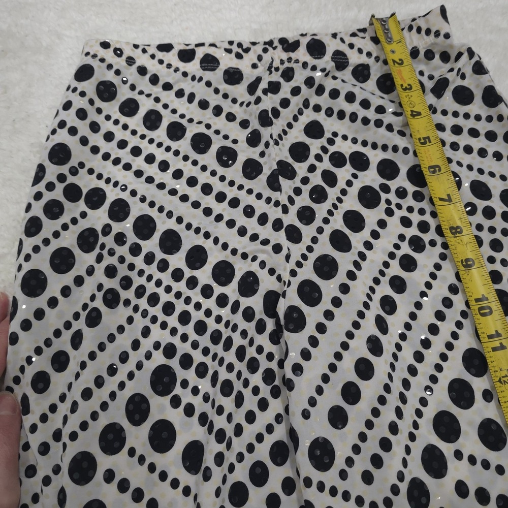 TOWER Vintage 90s Polka‎ Dot Wide Leg Palazzo Pants White Black Sequin Size M - Picture 10 of 13